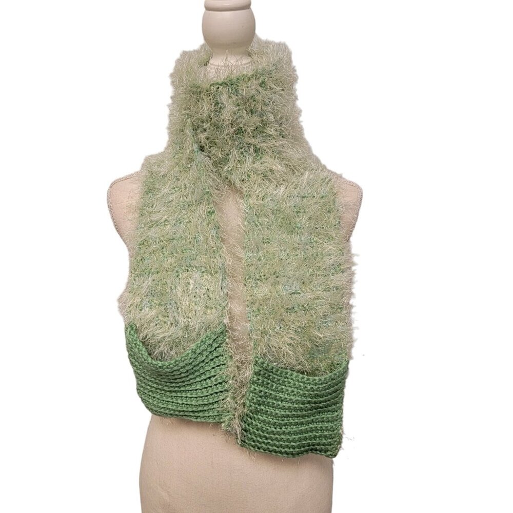 Handmade Green and Blue Fuzzy Knit Scarf Colorful Mermaid Fairycore Hand Warmers